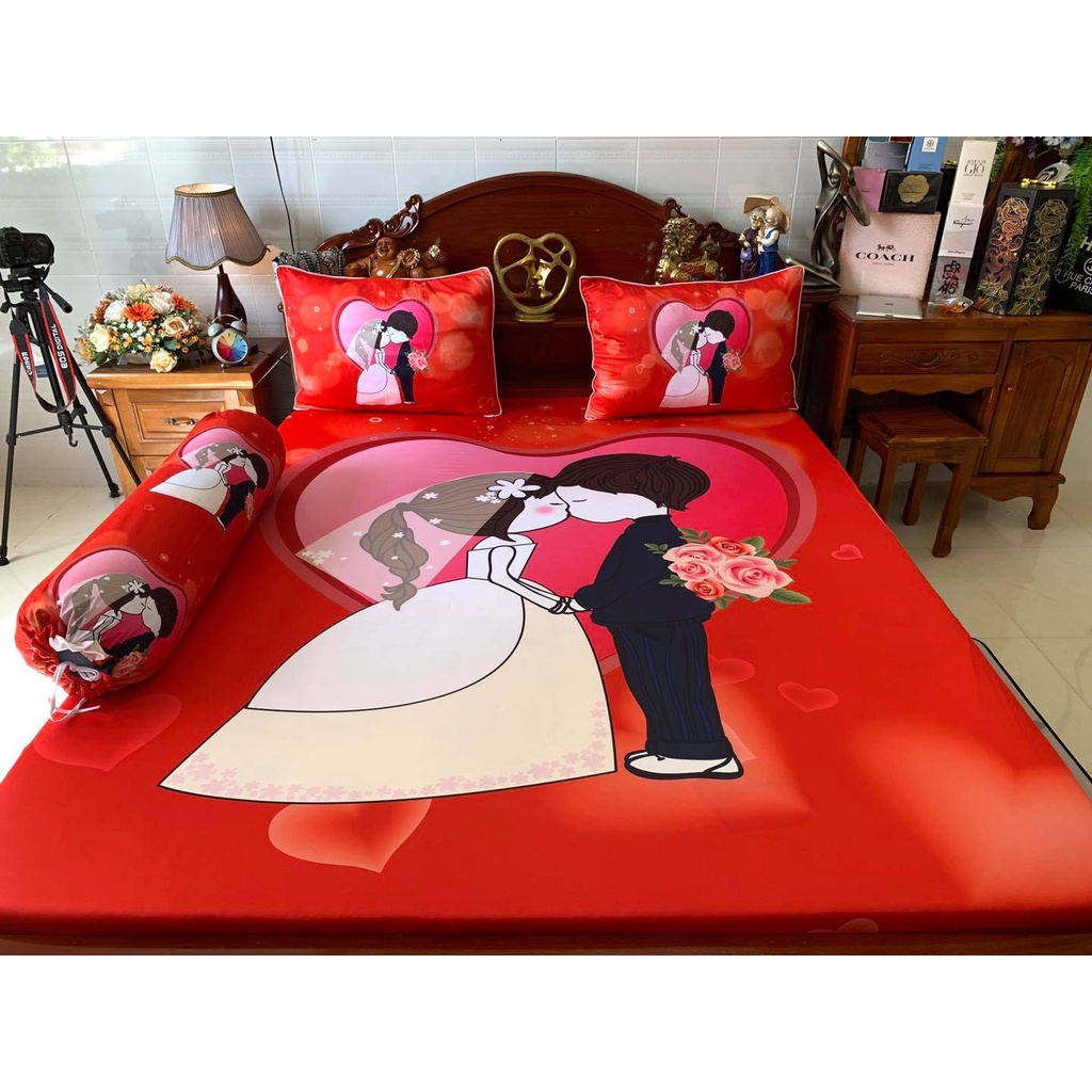 Bô ga cao cấp thun ý lạnh 5D siêu mát mẫu long phụng phòng cưới