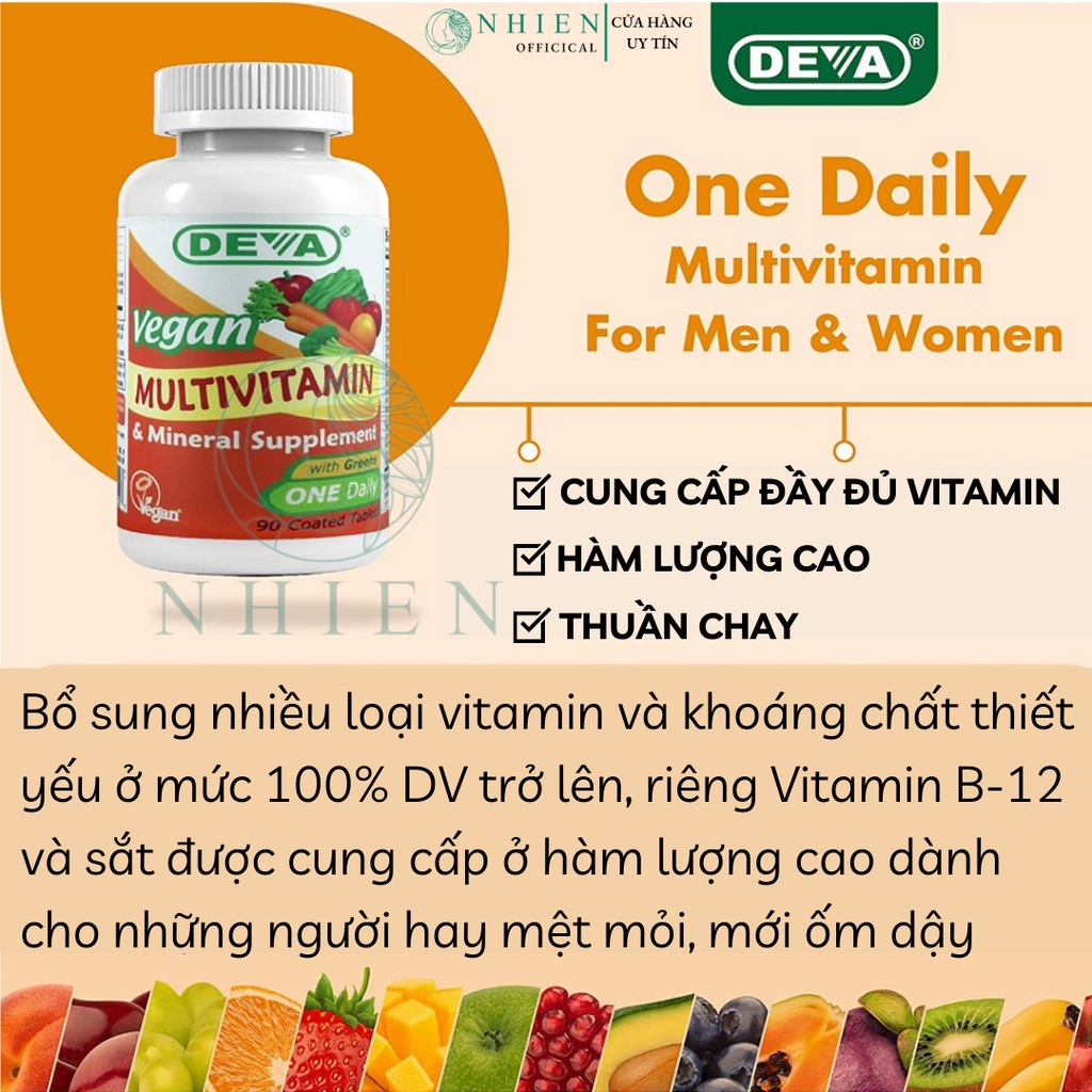 Vitamin tổng hợp thuần chay Deva Vegan Multivitamin hàm lượng cao tăng cường sức khỏe cho nam và nữ 90 viên