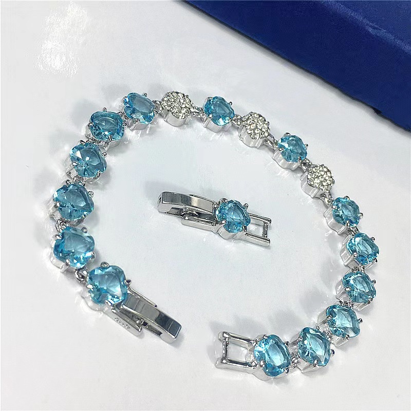 Vòng Tay Pha Lê Swarovski Pha Lê Kim Cương Xanh Dương Phong Cách Mới Thanh Lịch Cho Nữ