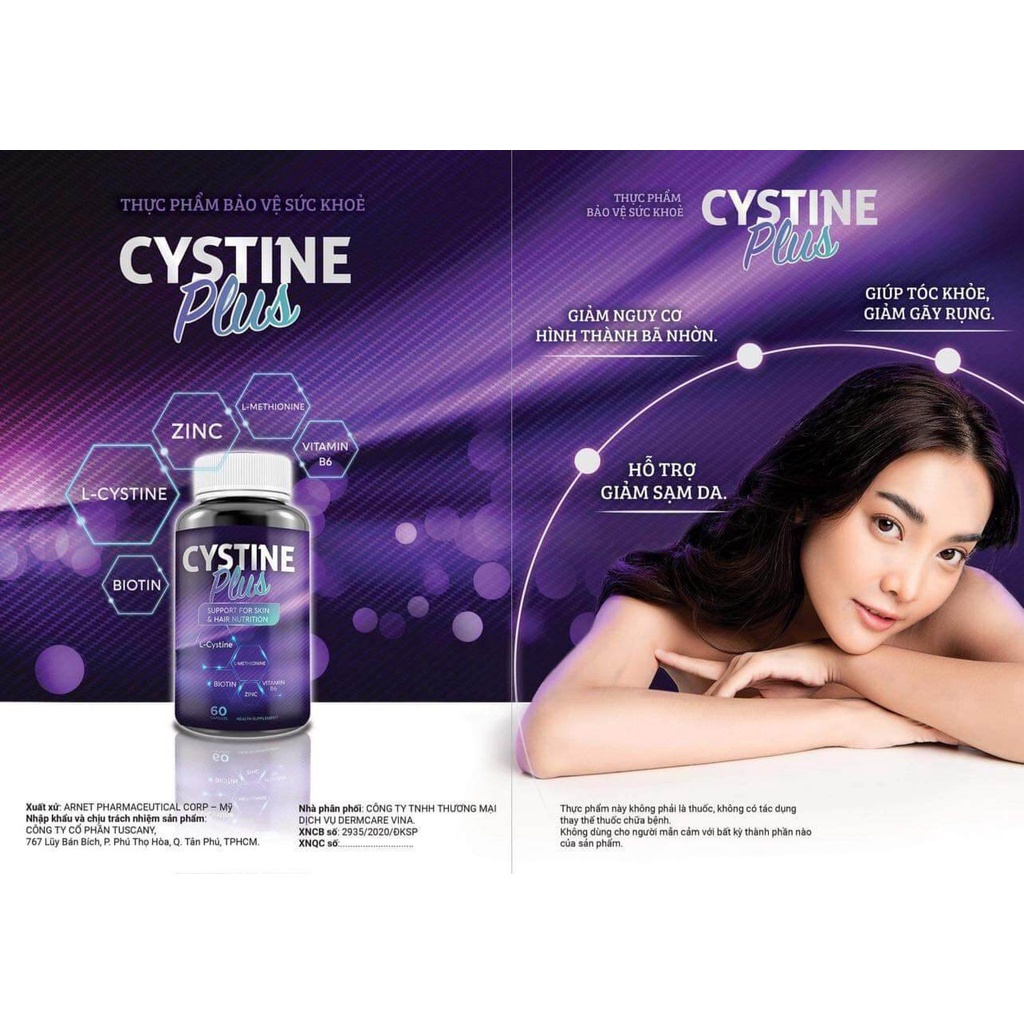 Viên uống Cystine Plus giảm mụn, đẹp da, ngăn rụng tóc