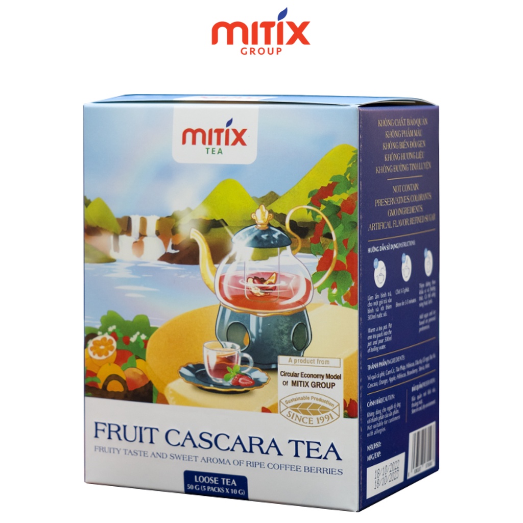 Trà Cascara Mitix hoa quả hộp 50gr, đẹp dáng sáng da, thanh lọc cơ thể