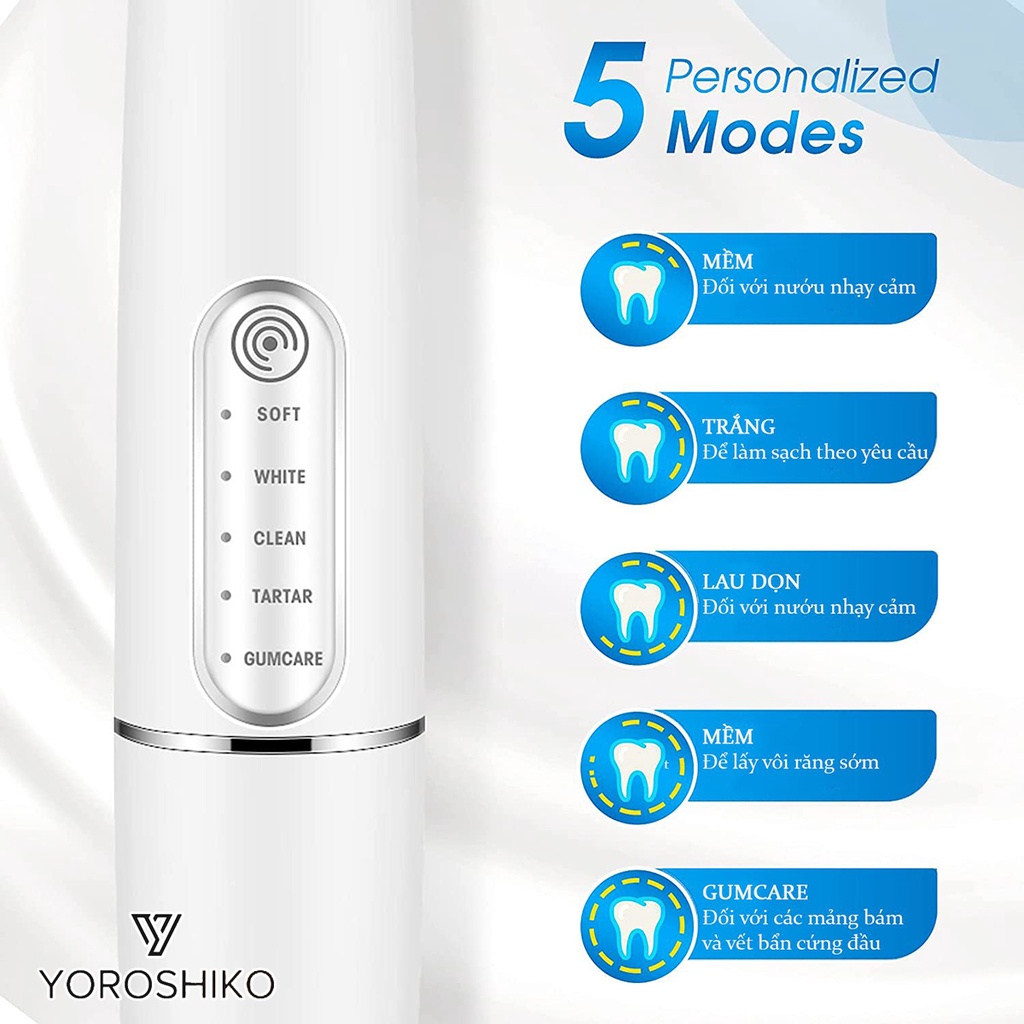 Bàn Chải Điện 2in1 cao cấp kèm sạc không giây chống nước chuẩn IPX 7 yoroshiko