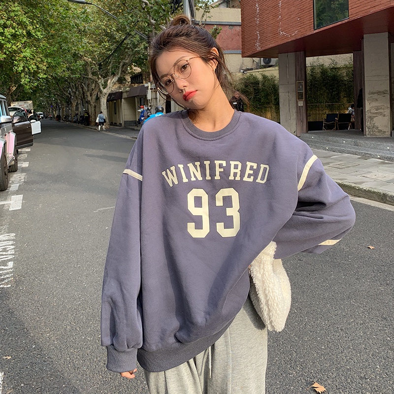Áo sweater SUXI tay dài dáng rộng phong cách vintage trẻ trung thời trang dành cho nữ