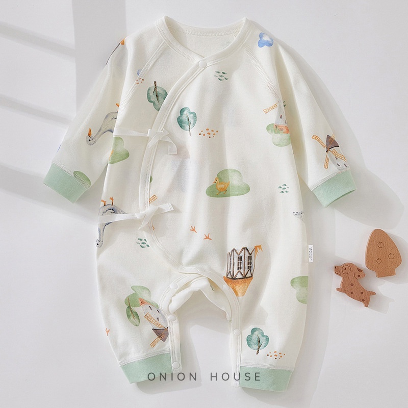 Body ngủ thắt dây cotton tự nhiên bé trai bé gái - cối xay gió