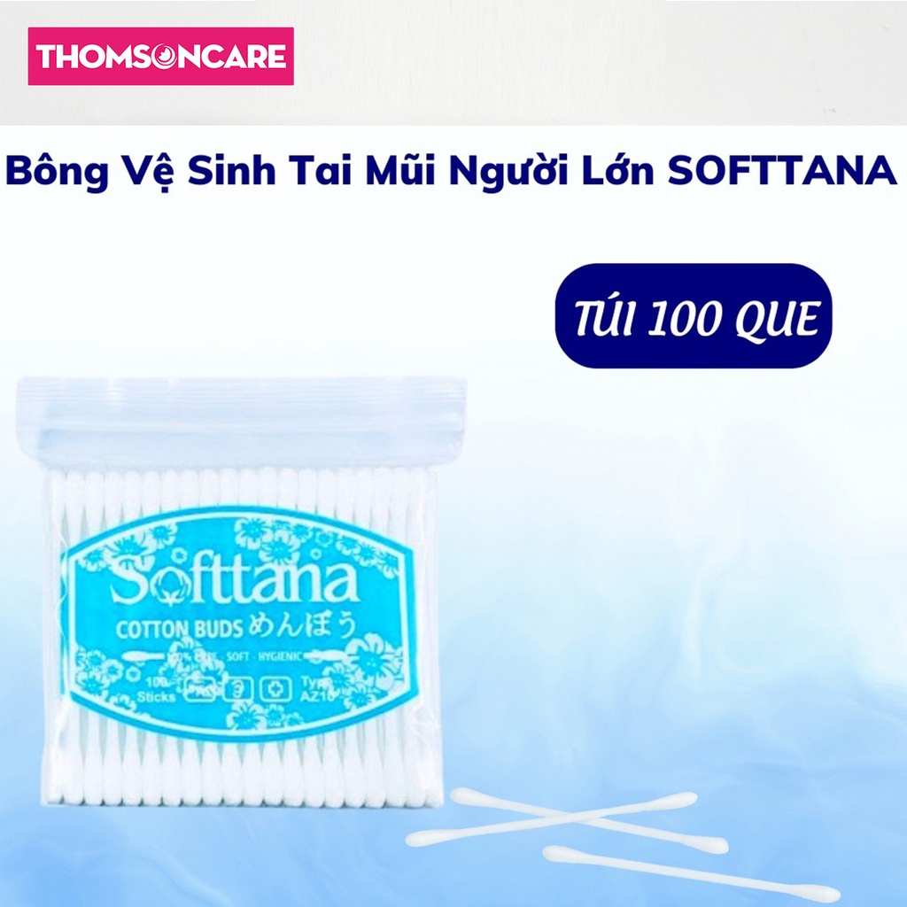 Bông vệ sinh tai mũi Softtana Tanaphar thiết kế nhỏ gọn, bông mềm mại tự nhiên, an toàn, tiện dụng