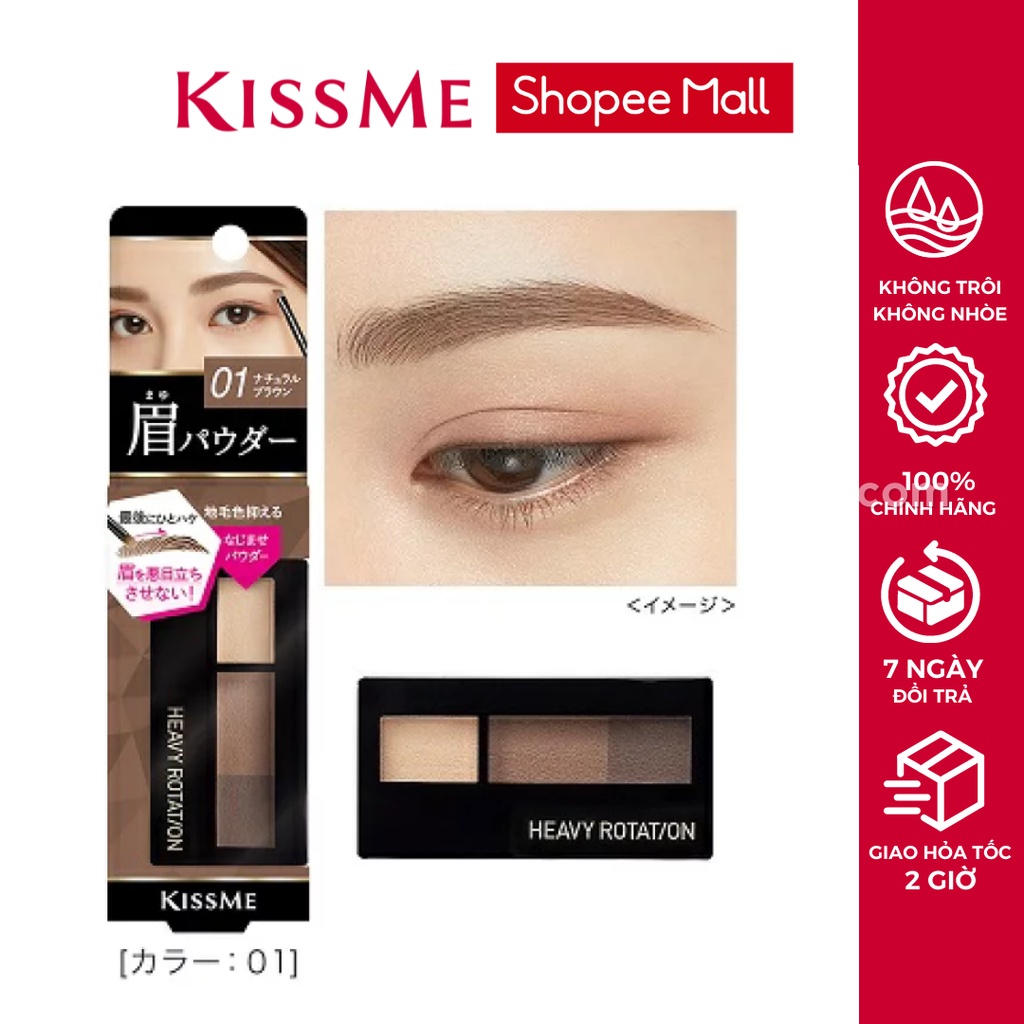 Bột Kẻ Lông Mày Kissme Chống Trôi Siêu Mịn Kissme Heavy Rotation Natural Powder Eyebrow 3 Màu Kèm Cọ Vẽ 2 Đầu 2.3G