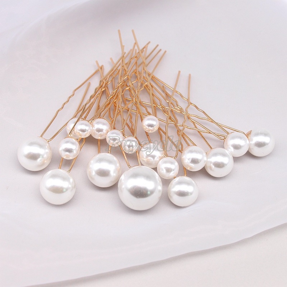 Set 18 Lược Cài Tóc Chữ U Đính Ngọc Trai Sang Trọng Cho Cô Dâu