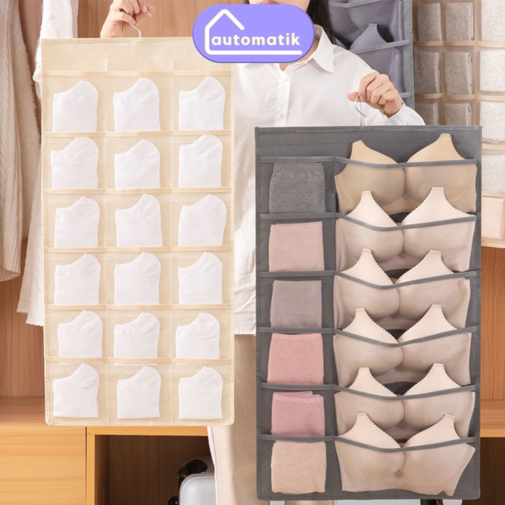 Túi Vải Automatik Đựng Đồ Lót Tất Vớ 2 Mặt Chia Ngăn Có Móc Treo