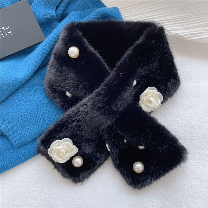 [Aishang Trang Sức Đẹp] Khăn Choàng Lông Thỏ Giả Dày Ấm Áp Dễ Phối Đồ Có Thể Tháo Rời Hình Hoa Ngọc Trai