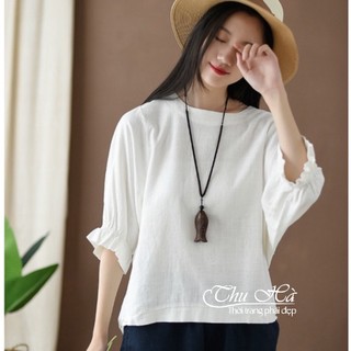Áo kiểu nữ Hàn Quốc dáng cánh dơi Thu Hà chất liệu đũi tơ mềm mát form rộng bigsize che khuyết điểm AKH.45