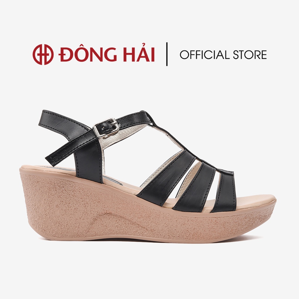 Sandal đế xuồng Đông Hải 5cm da bò cao cấp quai ngang thanh mảnh tôn dáng - S5638