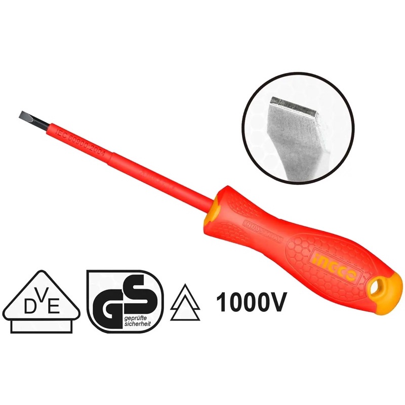 ĐỒ NGHỀ INGCO Tua vít dẹp cách điện 1000V HISD814100 - HISD815125 - HISD816150 (Cam kết Chính Hãng 100%)