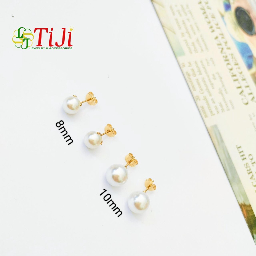 Bông tai nữ chuôi inox mạ vàng khuyên nụ ngọc trai nhân tạo sang trọng