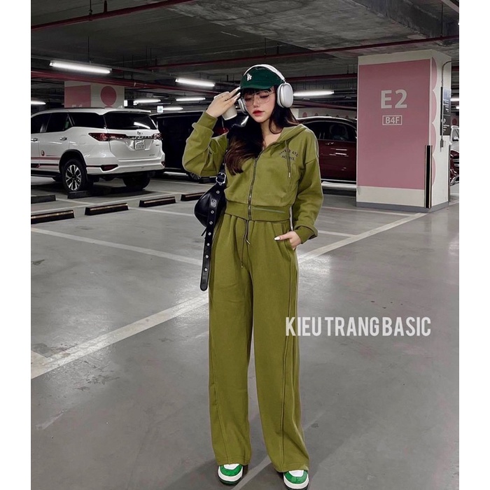 BỘ NỈ KHOÁ MŨ ACTIVE QUẦN SUÔNG 3 MÀU lương su shop