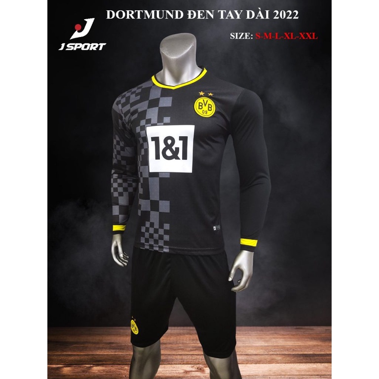 Áo đá bóng, đồ đá banh, áo mẫu CLB Dormund Đen tay dài mới nhất 2022 - Chất thun lạnh cao cấp, bền, thoáng