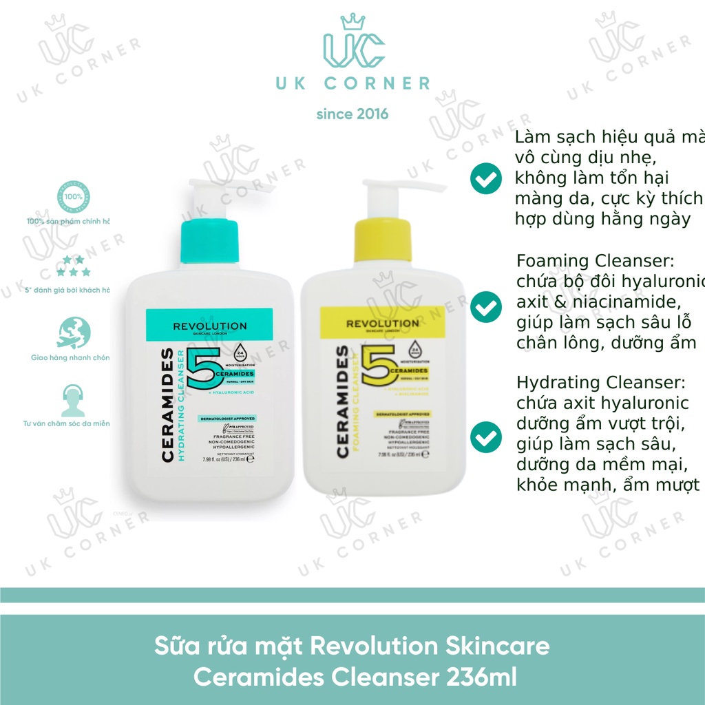 Sữa rửa mặt Revolution Skincare Ceramides Cleanser 236ml
