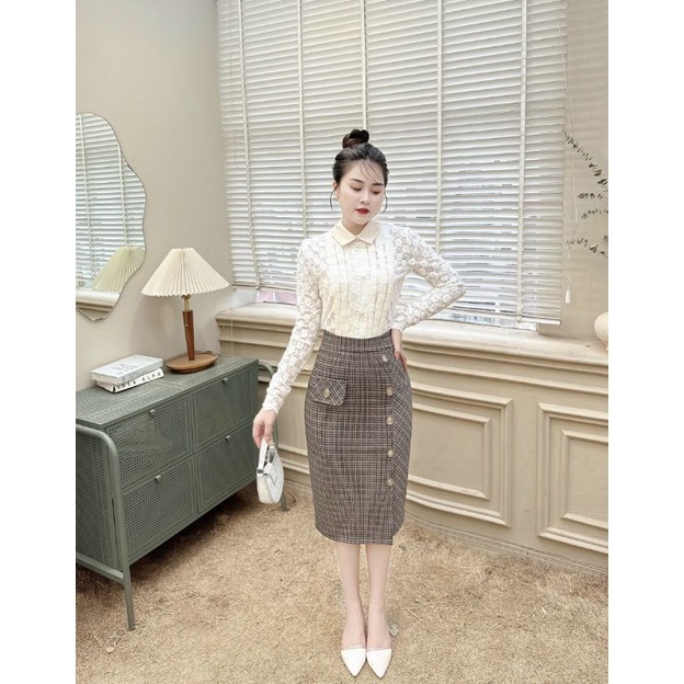 Chân váy dạ , dáng ôm, khuy dọc