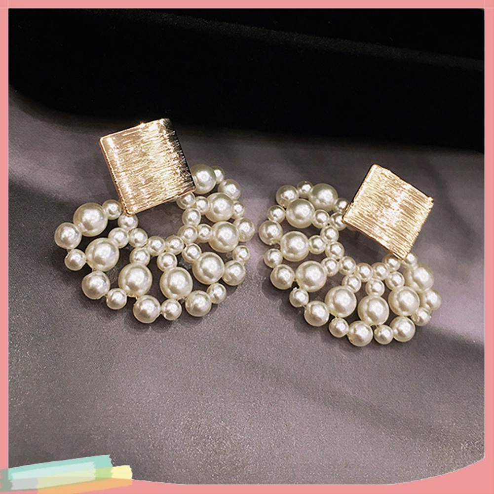 Khuyên tai đính hạt ngọc trai giả dáng vuông cho nữ