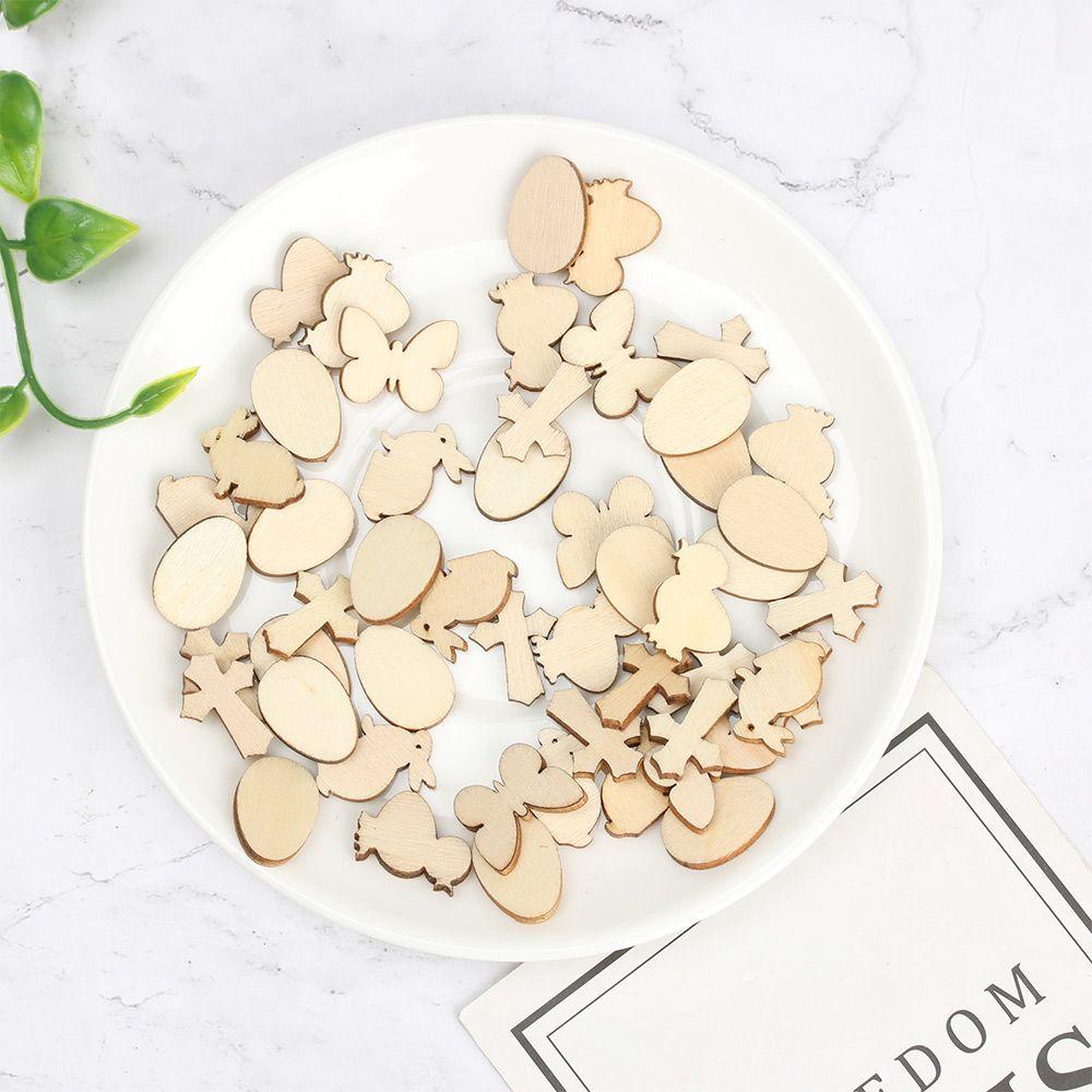 Set 50 Phụ Kiện Trang Trí Bằng Gỗ Họa Tiết Dễ Thương Bắt Mắt