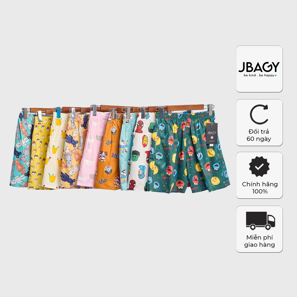 Quần ngắn nam mặc nhà hình ngộ nghĩnh JBAGY, Quần short nam vải thô lụa thoáng mát - JN04
