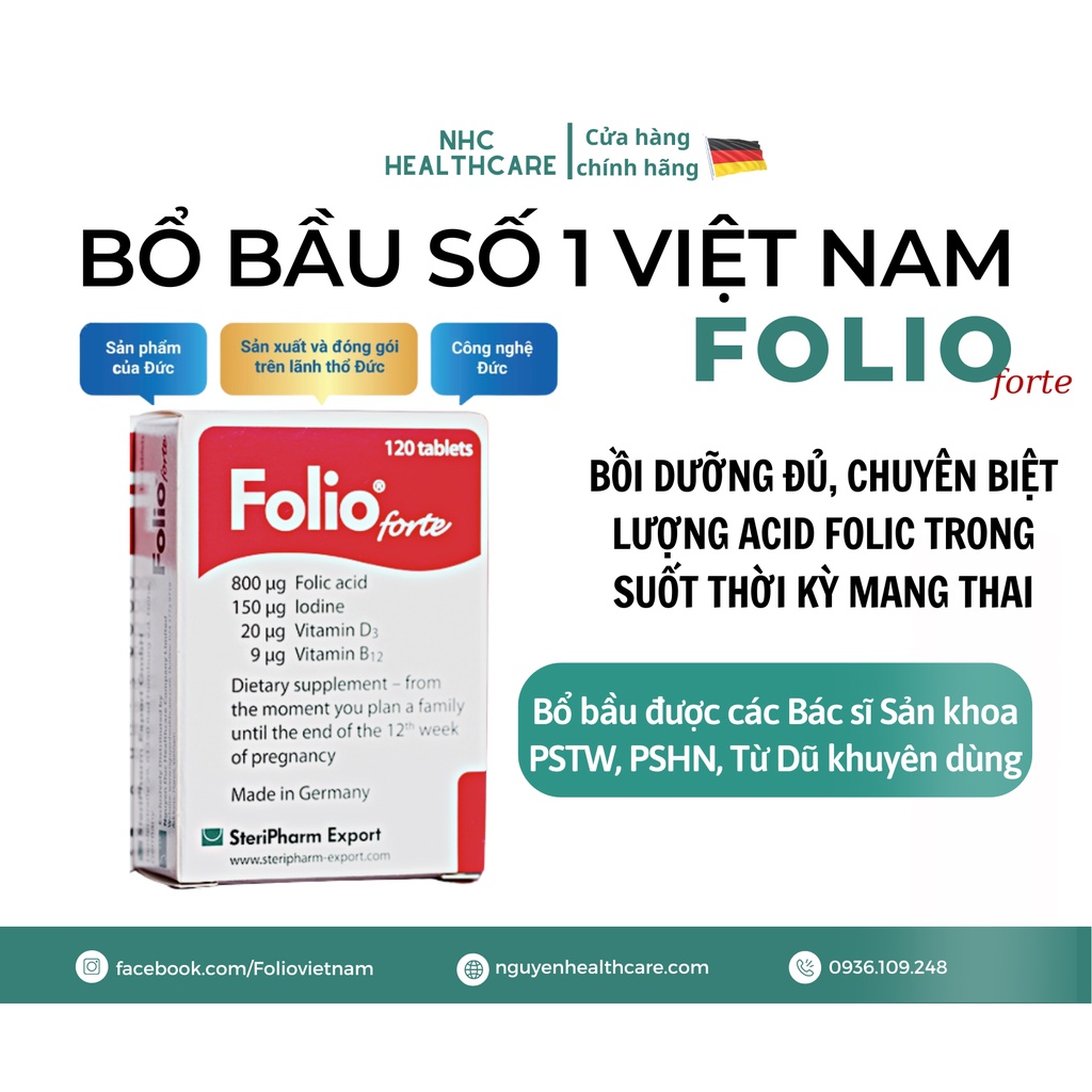 [HÀNG CÔNG TY NHẬP ĐỨC] Folio forte bổ bầu bổ sung axit folic và các dưỡng chất cho phụ nữ chuẩn bị mang thai