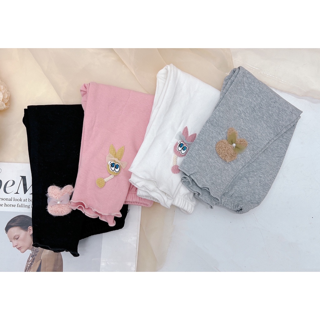 Quần legging bé gái, quần legging giữ nhiệt chất zip lông dày dặn gắn sticker dễ thương cho bé