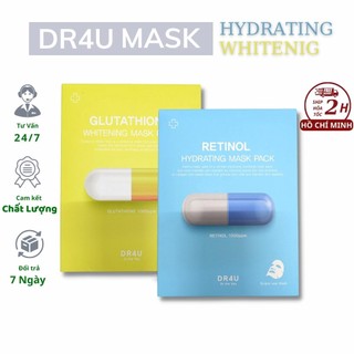 Mặt Nạ Dr4U Retinol Hydrating Mask Pack & Glutathione Whitening Mask Pack Hàn Quốc, chống lão hóa, dưỡng trắng da
