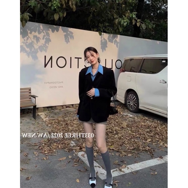 Áo khoác blazer cổ v tay dài 2 túi nắp dáng basic