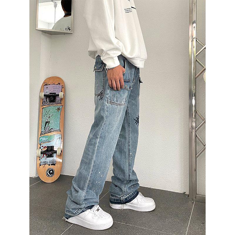 Quần Jean Dài Dáng Suông Phối Nhiều Túi Cá Tính Cho Nam Và Nữ