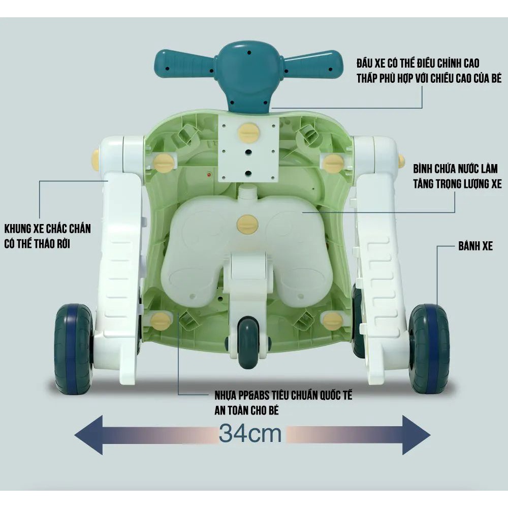 Xe tập đi đa năng 6in1 chính hãng, xe đẩy cho bé có khóa bánh và tăng độ cao theo sở thích
