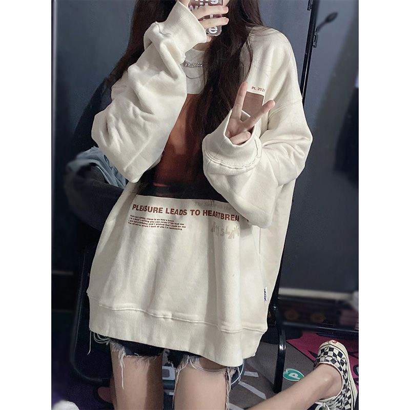 Porozi  Áo nỉ Áo len tay dài cổ tròn màu sắc đơn giản cho nữ