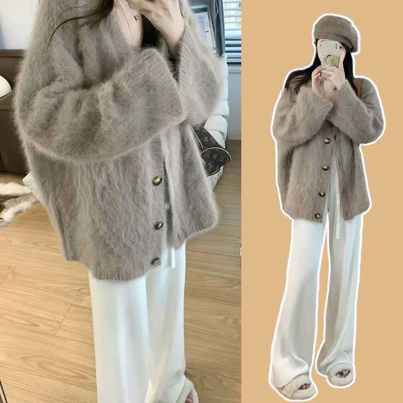 Áo Khoác Cardigan Dệt Kim Dáng Rộng Cổ Chữ V Chất Liệu Mềm Mại Thời Trang