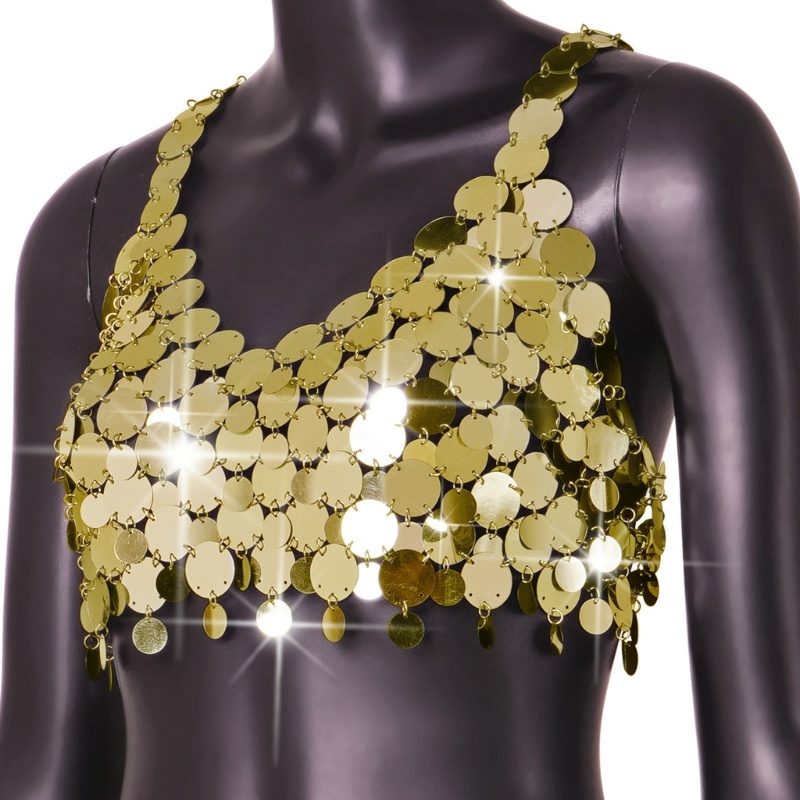 Áo Ngực Dạng Dây Xích Không Tay Tua Rua Đính Kim Sa Lấp Lánh Cho Nữ