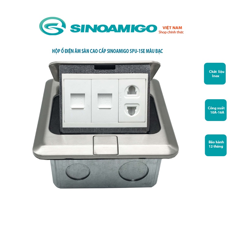 Ổ cắm âm sàn SINOAMIGO SPU-1SE mầu bạc chính hãng