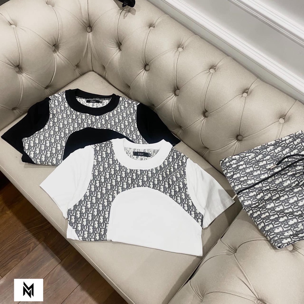 Bộ Phông Hè Cổ Tròn DIRO 2 Màu Phối Hoạt Tiết Thân Cá Tính, Cotton 100% Thoáng Khí Co Dãn