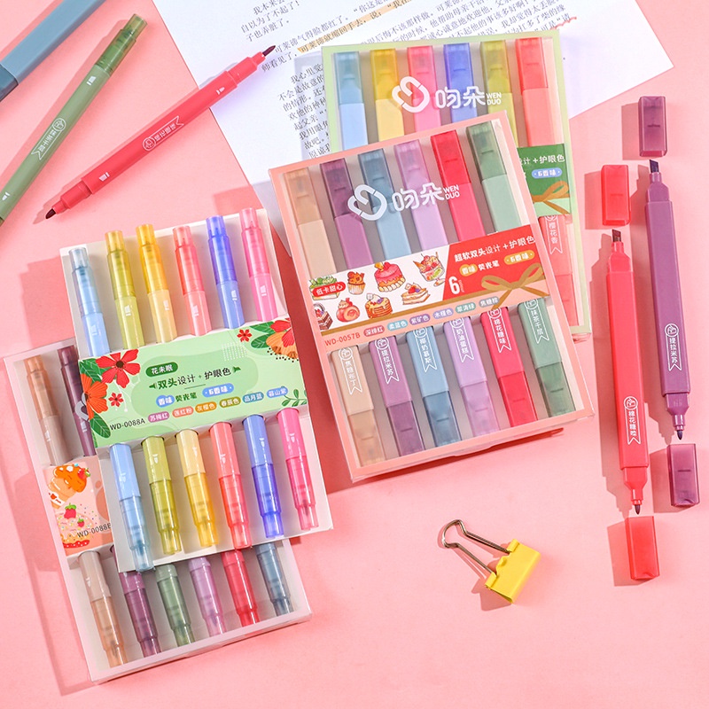 Set 6 bút highlight thân vuông 2 đầu Lonita bút nhớ màu pastel dễ thương BH04
