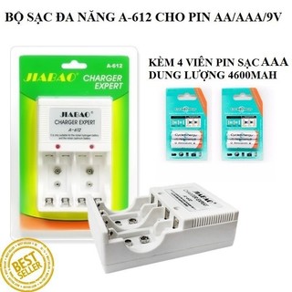 Bộ sạc pin đa năng jiabao a612 pin aa-aaa-9v kèm 4 viên pin sạc aaa