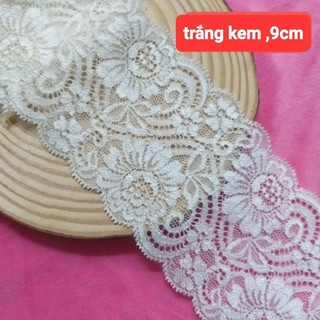 Ren thun trang trí , màu kem và trắng kem , size 9cm (1  mét /9 k)