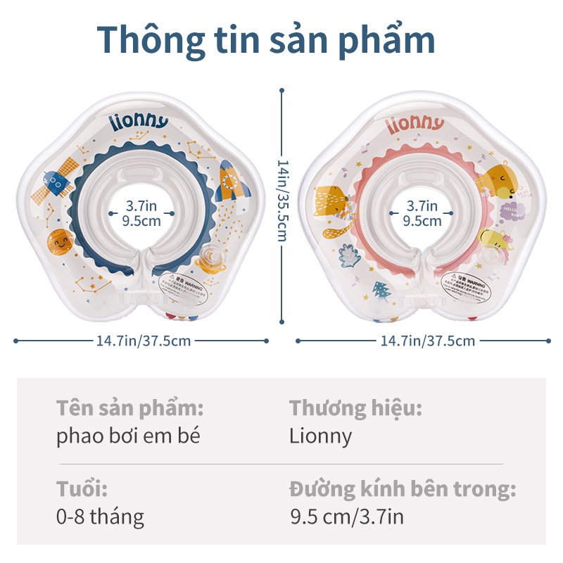 Phao Bơi Đeo Cổ Trong Suốt Hình Tròn In Hoạt Hình Dành Cho Bé Sơ Sinh 0-8 Tháng Tuổi