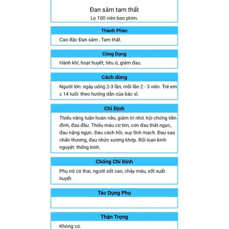 Thiếu máu cơ tim, rối loạn nhịp tim - Đan Sâm Tam Thất