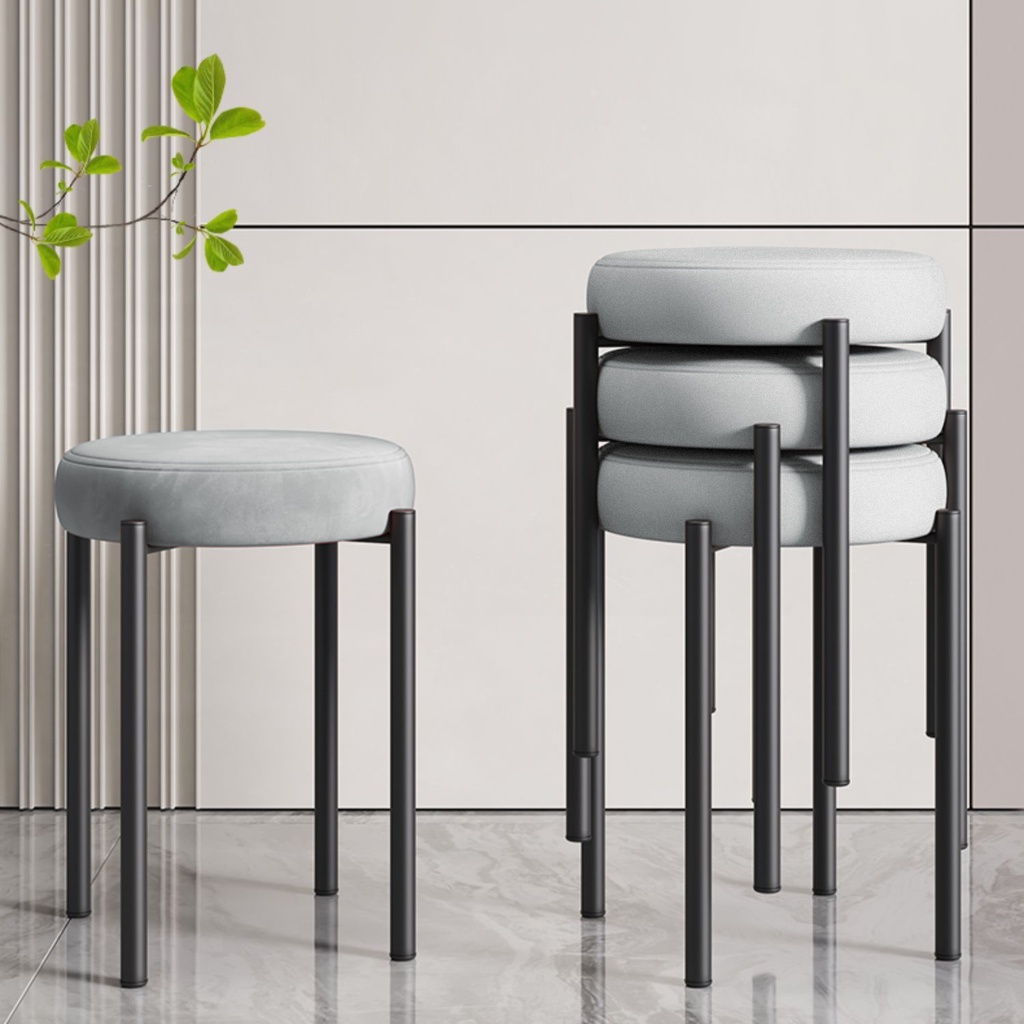 Ghế đôn chân sắt mặt đệm màu xám - GM78