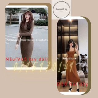 Đầm body hai dây bản to form dài chất co giãn tốt