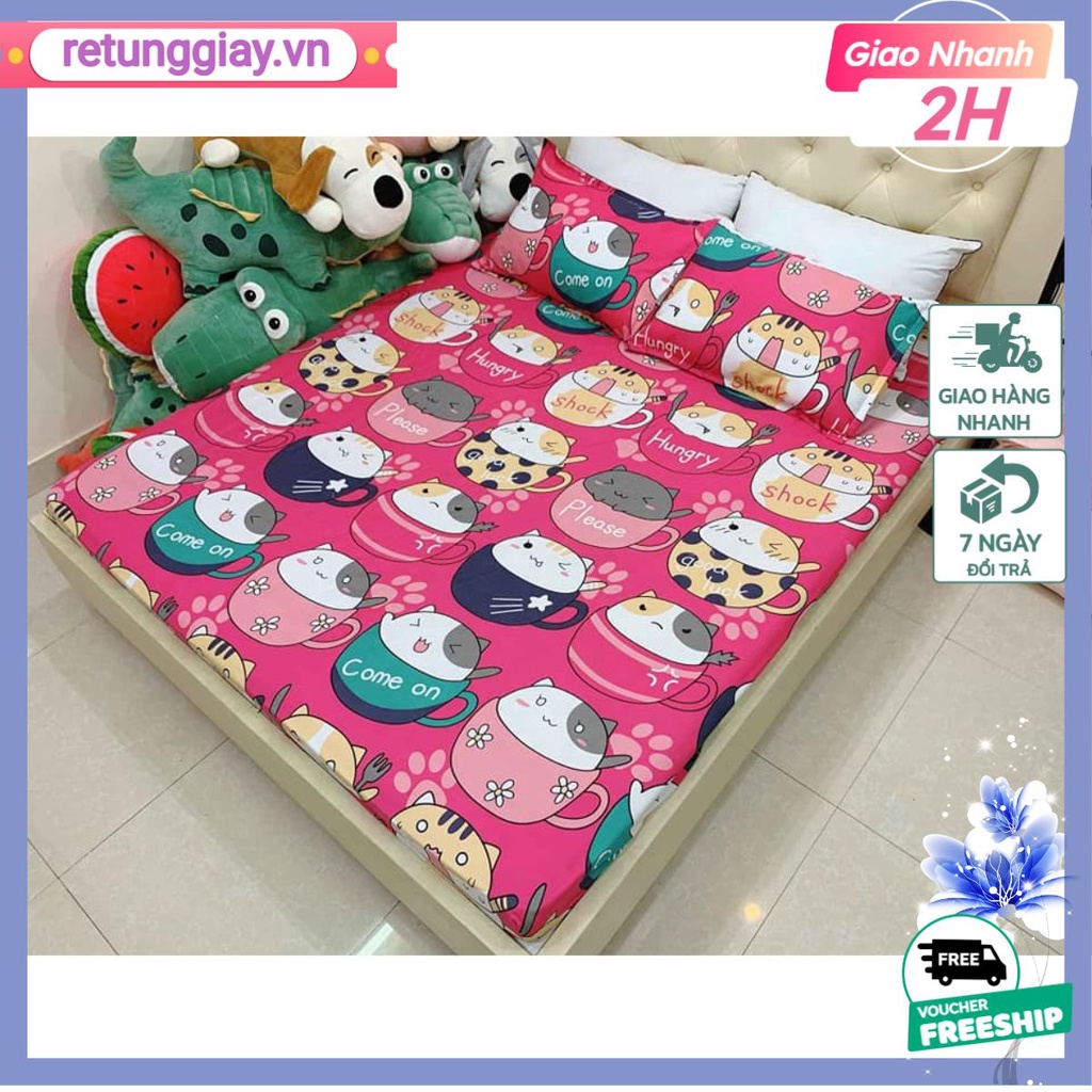 vải poly cotton,chọn mẫu-mèo cốc hồng