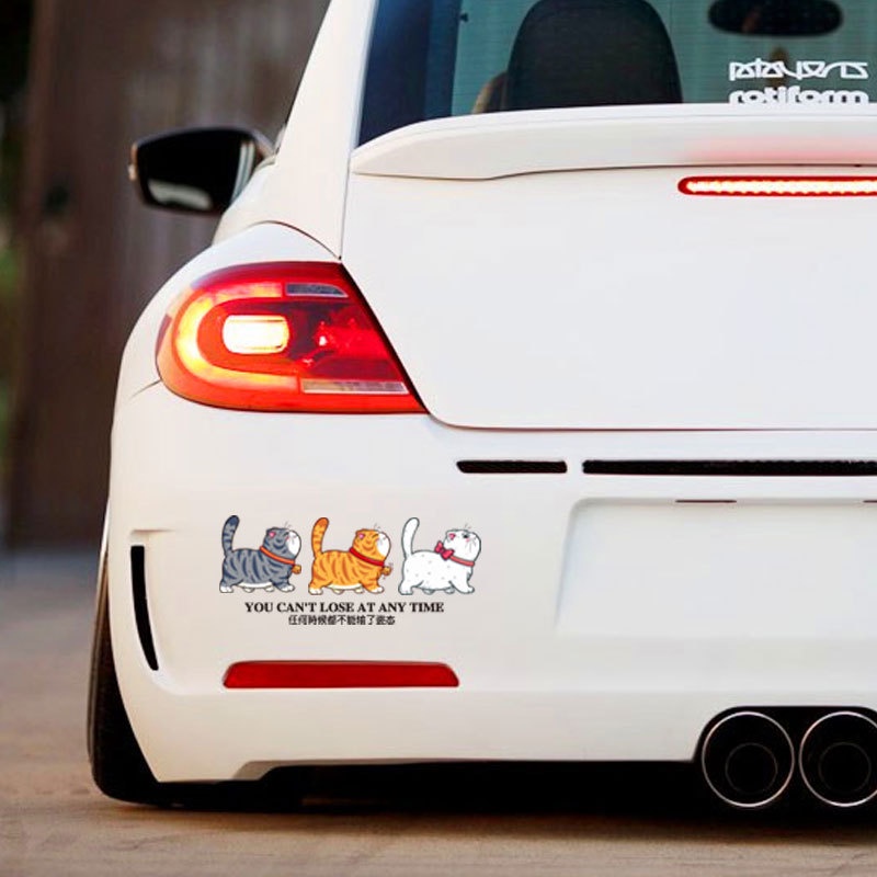 Miếng Dán Trang Trí Xe Hơi / Xe Máy Tự Dính Bằng PVC Hình Mèo Hoạt Hình Dễ Thương