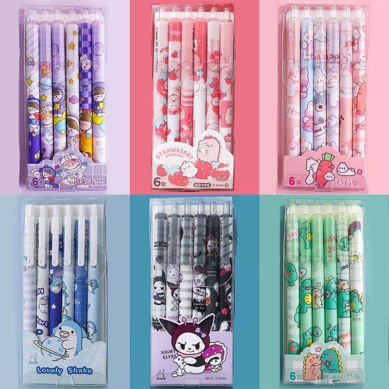 Set 6 Bút Mực Gel Đen Phim hoạt hình dễ thương Hàn Quốc bút mùa xuân văn phòng phẩm - Yala
