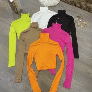 ÁO thun cổ cao zip trơn dáng crotop full màu siêu ôm body dành cho nữ VANDUONGSHOP