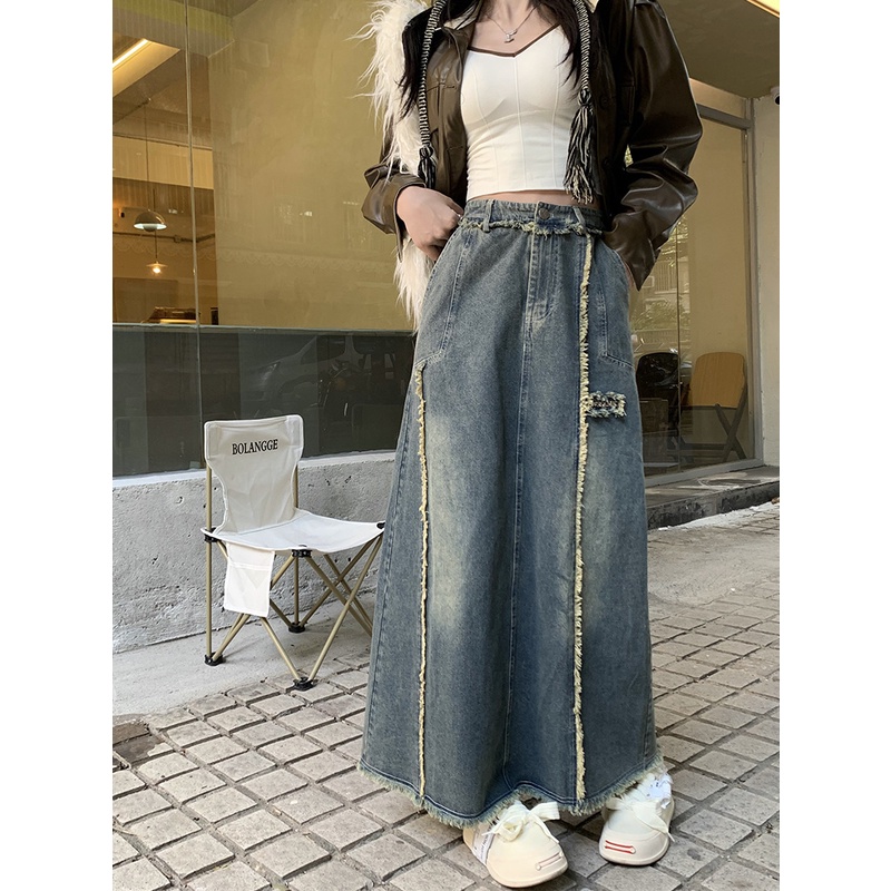 🎀chân váy dài chân váy jean dài Chân Váy Denim Đuôi Cá Dáng Chữ a Phong Cách Mỹ Thời Trang Mùa Thu Mới Cho Nữ
