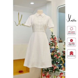 Đầm nữ 𝐗𝐀𝐕𝐈𝐀 cổ đức 2 lớp xếp ly ngực chất Tafta chun cao cấp DL00003