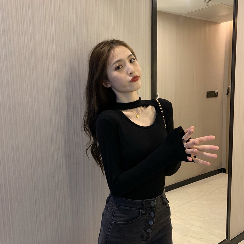 Áo kiểu SUXI tay dài dáng ôm màu trơn đơn giản thời trang cho nữ