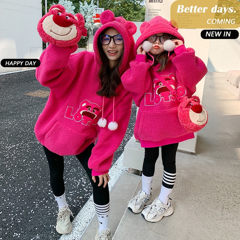 Áo Hoodie Len Đính Tai Gấu / Dâu Tây Dễ Thương Thời Trang Mùa Đông 2022 Cho Mẹ Và Bé